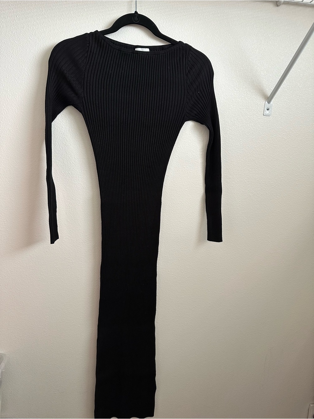 H&M Long Ribbed Black Knit Dress - Womens